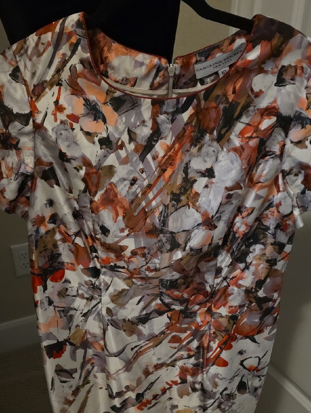 Carolina Herrera Painterly Floral Sheath Dress in Orange, Cream & Brown
